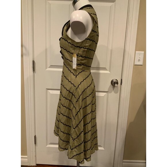 Postmark Green & Navy Blue Embroidered Striped Button-Up Dress Size 2 - Picture 4 of 8